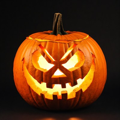 Lit Jack-o-Lantern Pumpkin