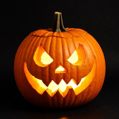 Jack-o'-lantern pumpkin on black background