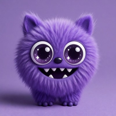 Cute fluffy purple cat smiling