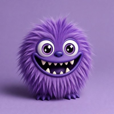 Purple Fluffy Monster Smiling