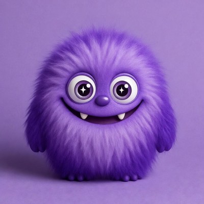 Cute purple furry monster smiling