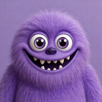 Purple furry monster grinning