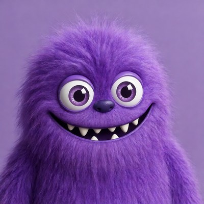 Purple furry monster grinning