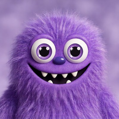 Purple furry monster smiling