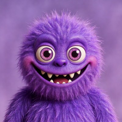 Purple furry monster grinning