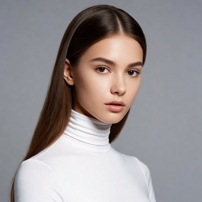 Young woman in white turtleneck