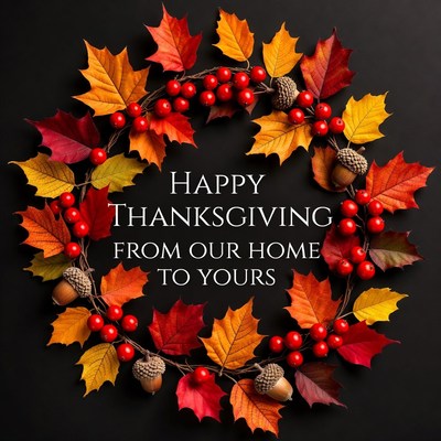 Happy Thanksgiving Wreath with Autumn Leaves