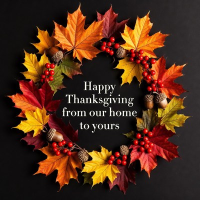 Happy Thanksgiving Wreath with Autumn Leaves