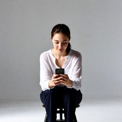 Asian woman using smartphone on chair