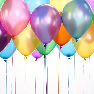 Colorful Balloons Floating on White Background
