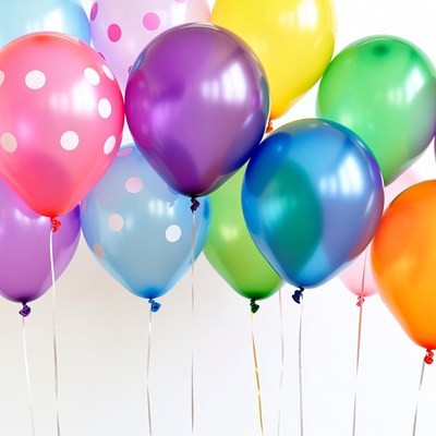 Colorful Balloons Floating on White Background