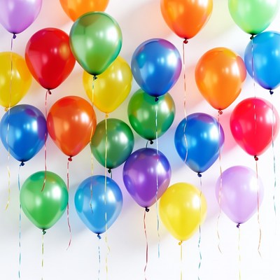 Colorful Balloons Floating Against White Wall