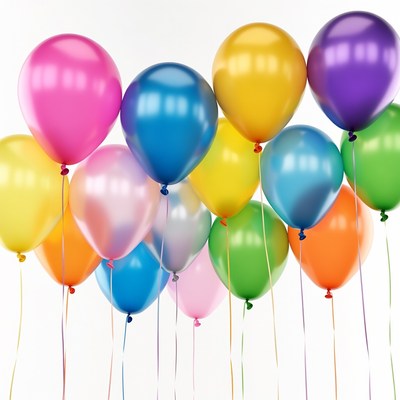 Colorful Balloons Floating on White Background