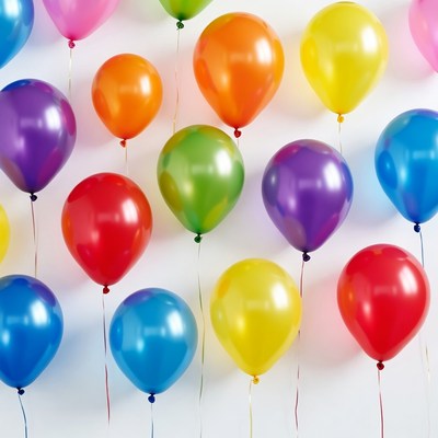 Colorful Balloons Floating on White Background