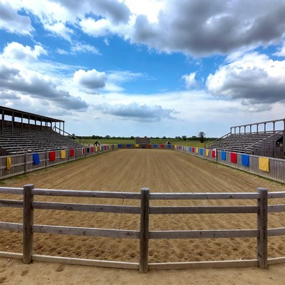 Empty Horse Arena with Colored Flags
