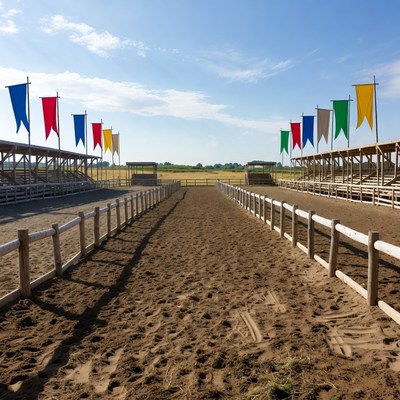 Empty Horse Arena with Colored Flags