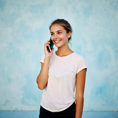 Young woman smiling on phone call