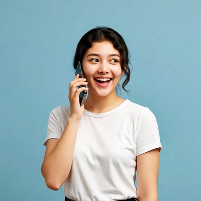 Asian woman laughing on phone