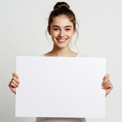 Smiling girl holding blank sign