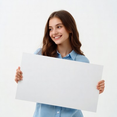 Smiling girl holding blank sign