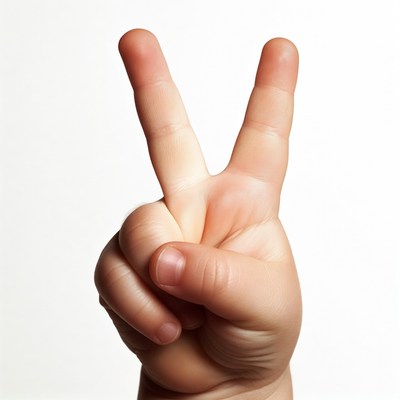 Baby hand making peace sign