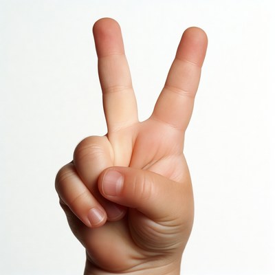 Child's hand making peace sign