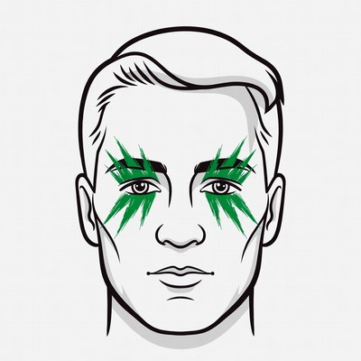 Man with green eyelash makeup