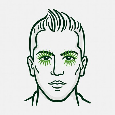 Man with green eyelashes illustration