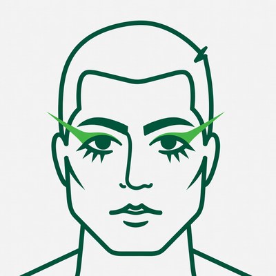 Man with green eyelash extensions