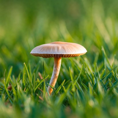 Mushroom growing in green grass