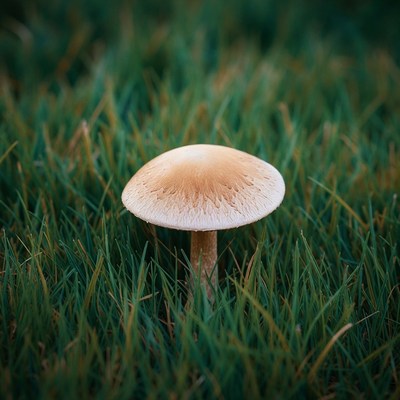 Mushroom growing in green grass