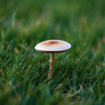 Mushroom growing in green grass