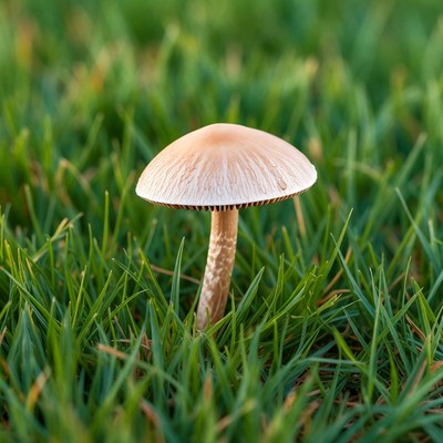 Mushroom growing in green grass