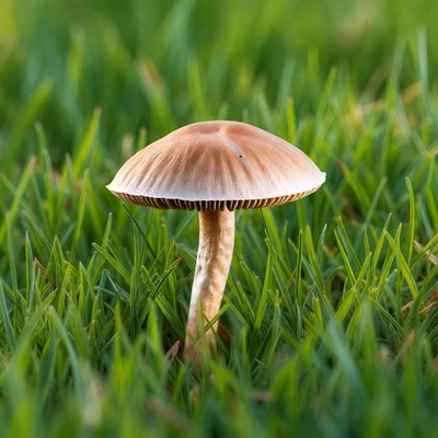 Brown mushroom in green grass
