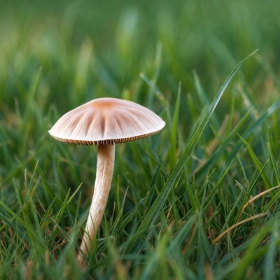 Mushroom growing in green grass