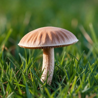 Mushroom growing in green grass