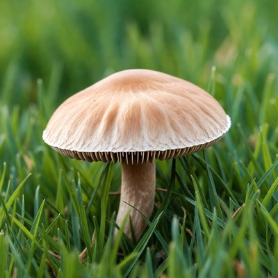 Mushroom growing in green grass