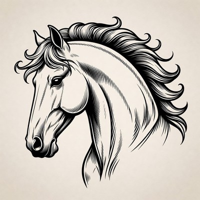 Black Ink Horse Head Illustration