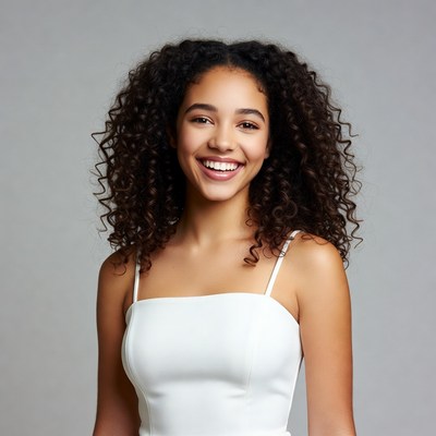 Smiling young woman with curly hair