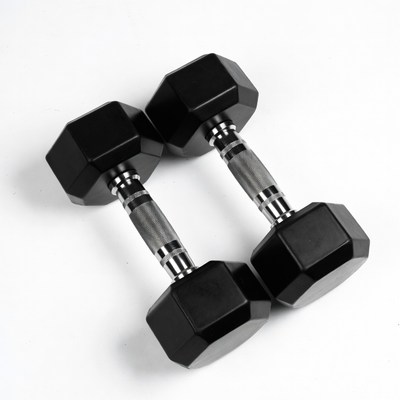 Pair of black hexagonal dumbbells
