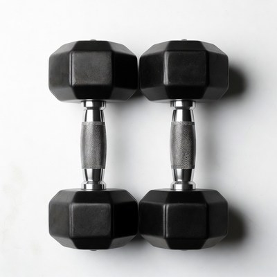 Two Black Hex Dumbbells on White