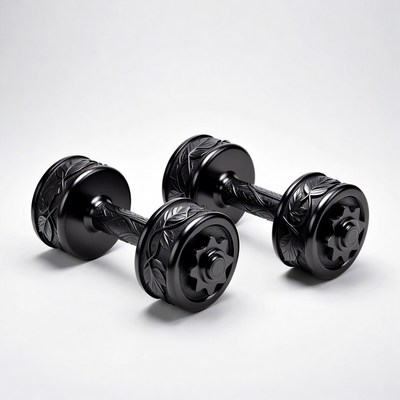 Black carved dumbbells pair