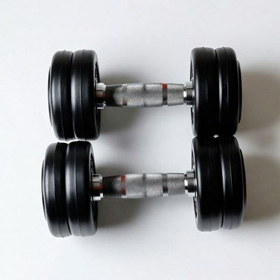 Pair of Black Dumbbells on White Background