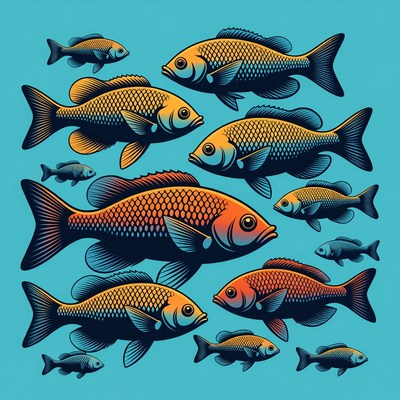 Colorful Goldfish Illustration on Blue Background