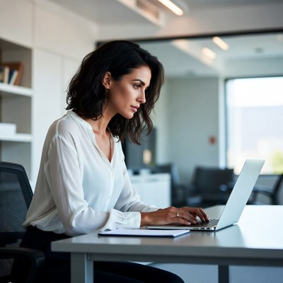 Woman working on laptop in office