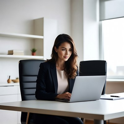 Woman working on laptop in office