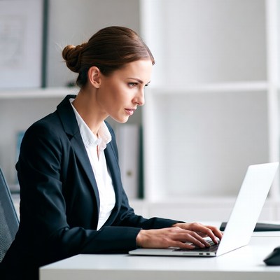 Woman working on laptop in office