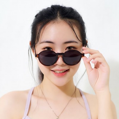Asian woman wearing round sunglasses