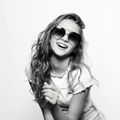Smiling girl with oversized sunglasses