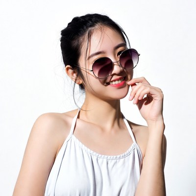 Asian woman in sunglasses smiling